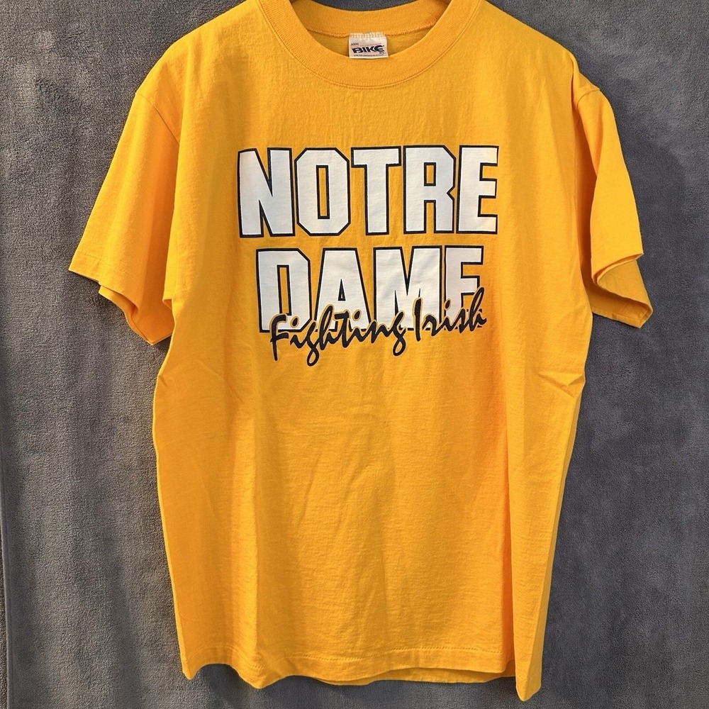 VTG Notre Dame NWOT Bike Athletic S (XL Tag) Yellow‎ Single Stitch T-Shirt USA